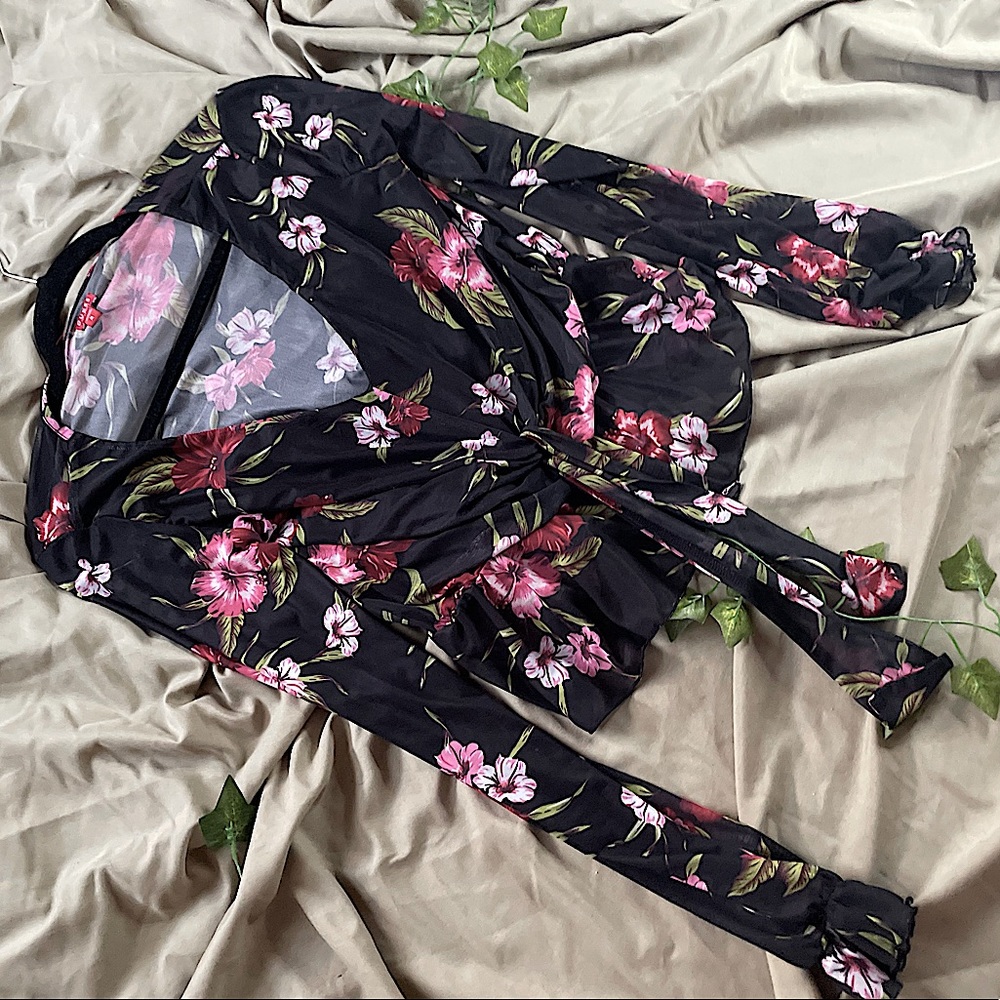 sheer material floral top